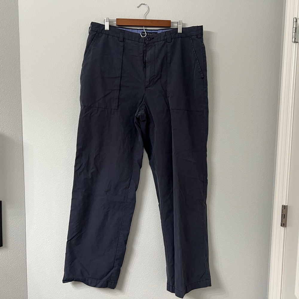 Vintage 2002 Tommy Hilfiger Men 36 Navy Blue Utility Corduroy Pants Patch Pocket